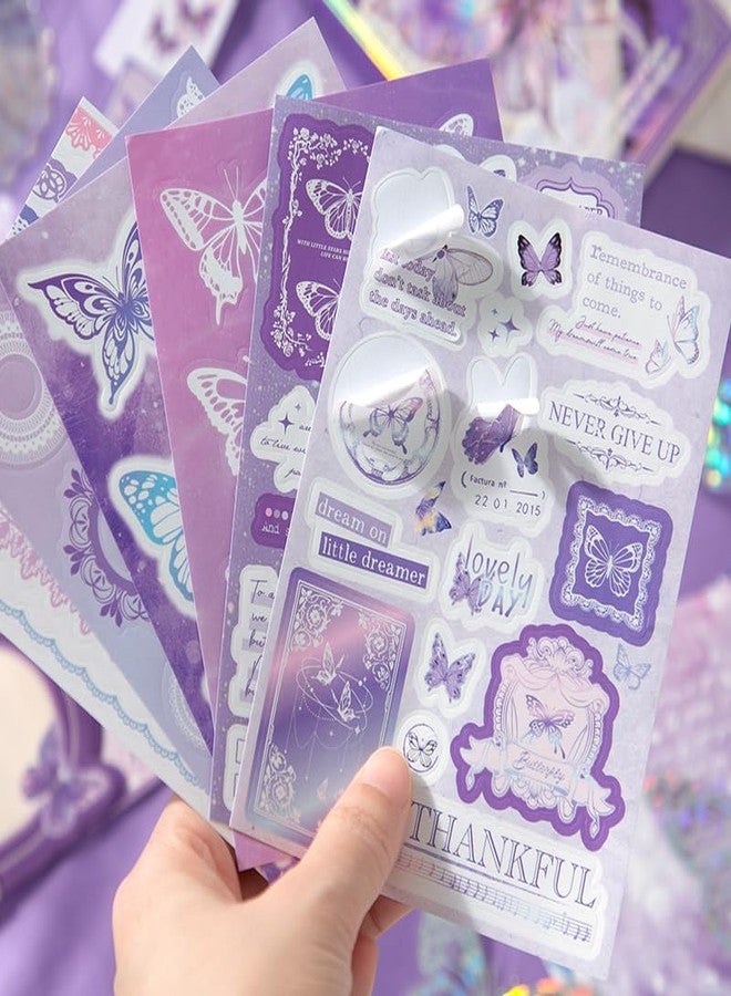 SVULINT Paper Vintage Big Size Aesthetic Scrapbook Kit, Scrapbooking Supplies Kit with Bullet Junk Journal,Stationery,A6 Grid Notebook Journaling Gift Set (Purple Butterfly) - Image 4